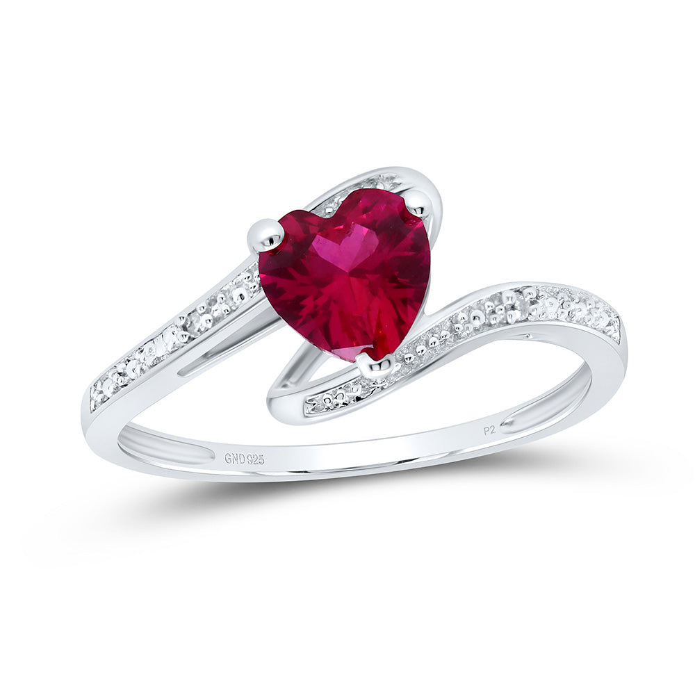 Sterling Silver Womens Heart Lab-Created Ruby Solitaire Diamond Ring 1.00 Cttw