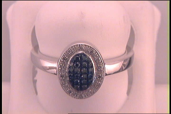 Sterling Silver Womens Color Enhanced Blue Diamond Oval Ring 1/6 Cttw