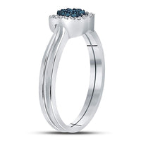 Load image into Gallery viewer, Sterling Silver Womens Round Blue Color Enhanced Diamond Bridal Wedding Engagement Ring Band Set 1/8 Cttw
