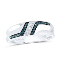 Load image into Gallery viewer, Sterling Silver Mens Round Blue Color Enhanced Diamond Wedding Band 1/5 Cttw

