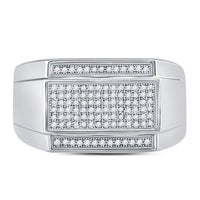 Load image into Gallery viewer, Sterling Silver Mens Round Diamond Rectangle Cluster Fashion Ring 1/3 Cttw
