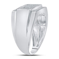 Load image into Gallery viewer, Sterling Silver Mens Round Diamond Rectangle Cluster Fashion Ring 1/3 Cttw

