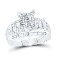 Load image into Gallery viewer, Sterling Silver Womens Round Diamond Cluster Bridal Wedding Engagement Ring 5/8 Cttw
