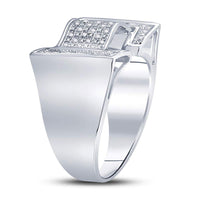 Load image into Gallery viewer, Sterling Silver Mens Round Diamond Domed Rectangle Cluster Ring 1/8 Cttw
