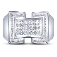 Load image into Gallery viewer, Sterling Silver Mens Round Diamond Domed Rectangle Cluster Ring 1/8 Cttw

