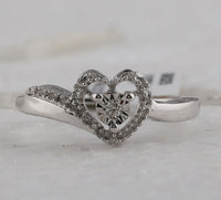 Load image into Gallery viewer, Sterling Silver Womens Round Diamond Heart Promise Ring 1/12 Cttw
