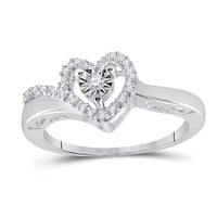 Load image into Gallery viewer, Sterling Silver Womens Round Diamond Heart Promise Ring 1/12 Cttw
