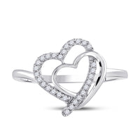 Load image into Gallery viewer, Sterling Silver Womens Round Diamond Double Joined Heartss Love Ring 1/6 Cttw
