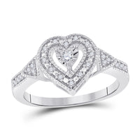 Load image into Gallery viewer, Sterling Silver Womens Round Diamond Heart Ring 1/8 Cttw
