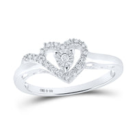 Load image into Gallery viewer, Sterling Silver Womens Round Diamond Heart Ring 1/10 Cttw
