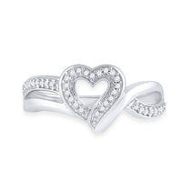 Load image into Gallery viewer, Sterling Silver Womens Round Diamond Heart Frame Cluster Ring 1/8 Cttw
