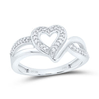 Load image into Gallery viewer, Sterling Silver Womens Round Diamond Heart Frame Cluster Ring 1/8 Cttw
