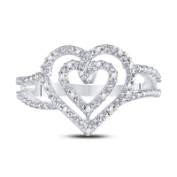 Load image into Gallery viewer, Sterling Silver Womens Round Diamond Nested Double Heart Ring 1/20 Cttw
