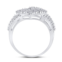 Load image into Gallery viewer, Sterling Silver Womens Round Diamond Nested Double Heart Ring 1/20 Cttw
