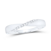 Load image into Gallery viewer, Sterling Silver Womens Round Diamond Crossover Single Row Band 1/20 Cttw
