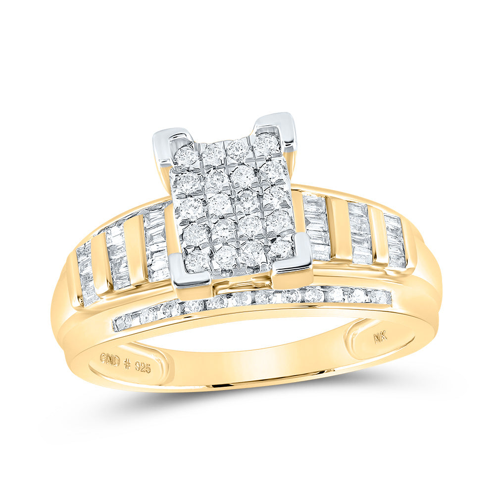 Yellow-Tone Sterling Silver Womens Round Diamond Cluster Bridal Wedding Engagement Ring 1/2 Cttw