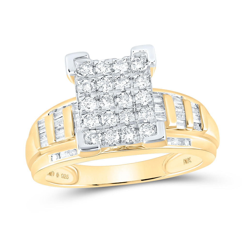 Yellow-tone Sterling Silver Womens Round Diamond Cluster Bridal Wedding Engagement Ring 1.00 Cttw