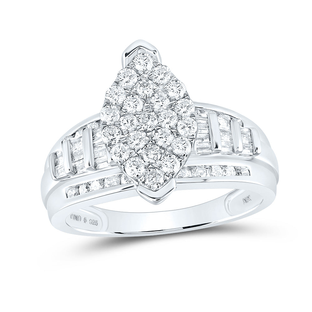 Sterling Silver Womens Round Diamond Oval Cluster Bridal Wedding Engagement Ring 1.00 Cttw