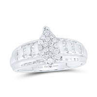 Load image into Gallery viewer, Sterling Silver Womens Round Diamond Oval Cluster Bridal Wedding Engagement Ring 1/2 Cttw
