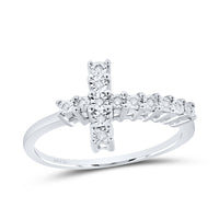 Load image into Gallery viewer, Sterling Silver Womens Round Diamond Cross Cluster Ring 1/20 Cttw
