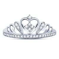 Load image into Gallery viewer, Sterling Silver Womens Round Diamond Crown Tiara Heart Ring 1/6 Cttw
