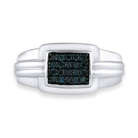 Load image into Gallery viewer, Sterling Silver Mens Round Blue Color Enhanced Diamond Cluster Ring 1/4 Cttw
