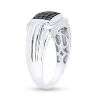 Load image into Gallery viewer, Sterling Silver Mens Round Blue Color Enhanced Diamond Cluster Ring 1/4 Cttw
