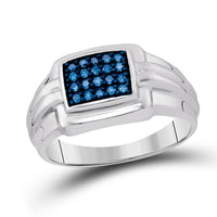 Load image into Gallery viewer, Sterling Silver Mens Round Blue Color Enhanced Diamond Cluster Ring 1/4 Cttw
