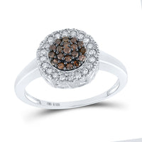 Load image into Gallery viewer, Sterling Silver Womens Round Brown Diamond Cluster Ring 1/3 Cttw
