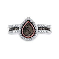 Load image into Gallery viewer, Sterling Silver Womens Round Brown Diamond Teardrop Cluster Ring 1/6 Cttw
