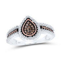 Load image into Gallery viewer, Sterling Silver Womens Round Brown Diamond Teardrop Cluster Ring 1/6 Cttw

