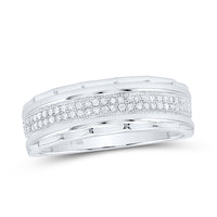 Load image into Gallery viewer, Sterling Silver Mens Round Diamond Wedding Band Ring 1/5 Cttw
