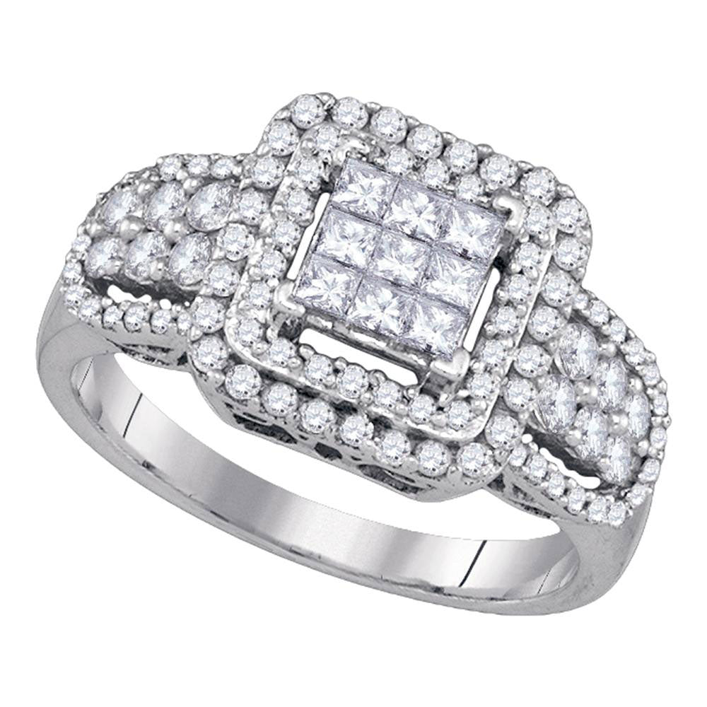 14kt White Gold Womens Princess Diamond Cluster Bridal Wedding Engagement Ring 1.00 Cttw