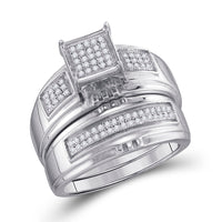 Load image into Gallery viewer, Sterling Silver His Hers Round Diamond  Matching Bridal Wedding Ring Band Set 3/8 Cttw
