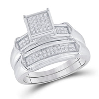 Load image into Gallery viewer, Sterling Silver His &amp; Hers Round Diamond Cluster Matching Bridal Wedding Ring Band Set 1/3 Cttw
