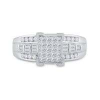 Load image into Gallery viewer, Sterling Silver Womens Princess Diamond Square Cluster Bridal Wedding Engagement Ring 7/8 Cttw
