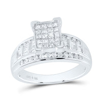 Load image into Gallery viewer, Sterling Silver Womens Princess Diamond Square Cluster Bridal Wedding Engagement Ring 7/8 Cttw
