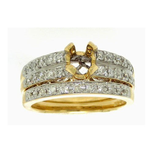 14kt Yellow Gold Womens Round Diamond Semi-Mount Bridal Wedding Engagement Ring Band Set 1/2 Cttw