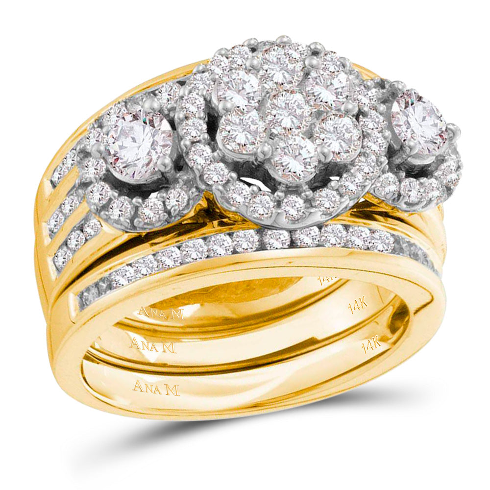 14kt Yellow Gold Womens Round Diamond 3-Piece Bridal Wedding Engagement Ring Band Set 2.00 Cttw