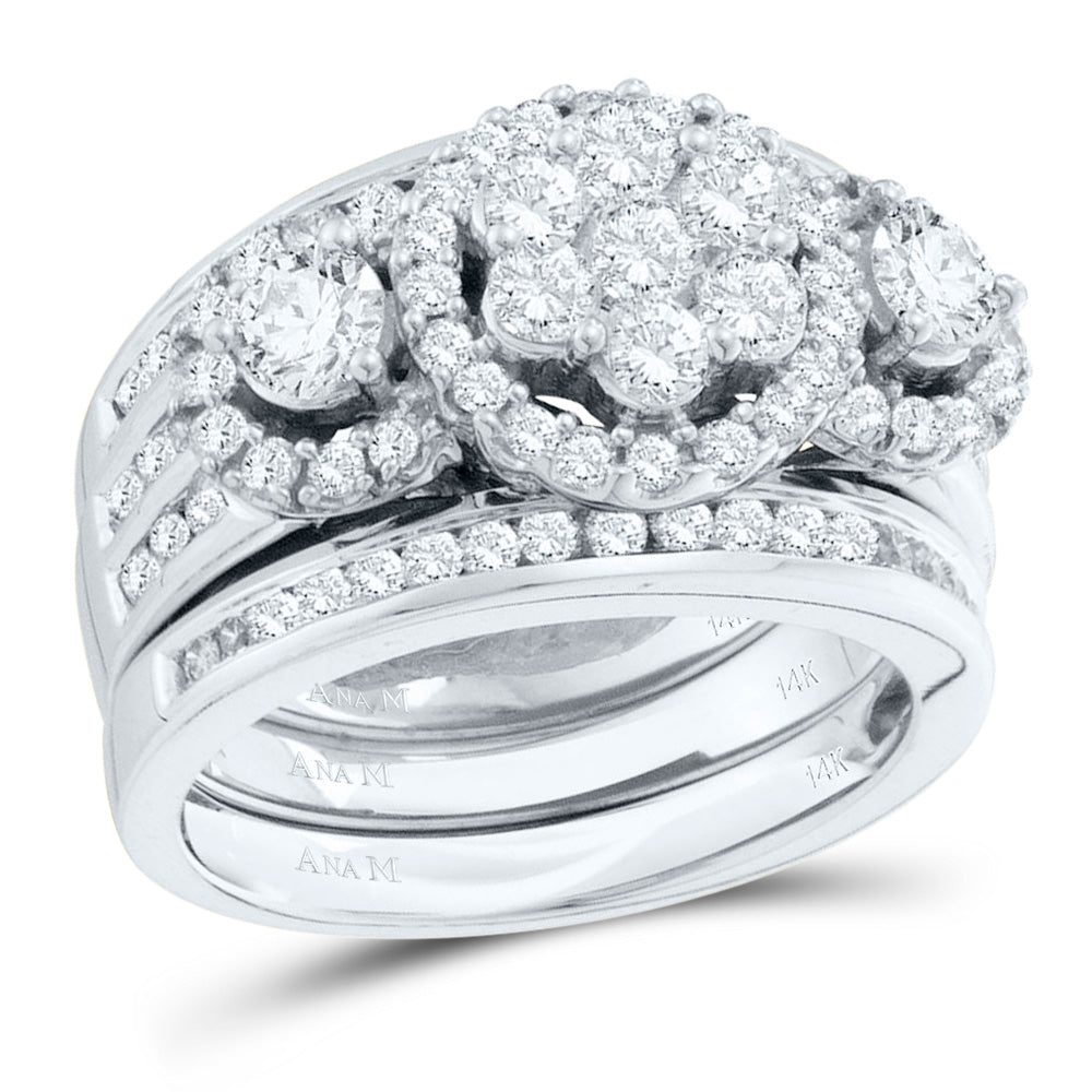 14kt White Gold Womens Round Diamond 3-Piece Bridal Wedding Engagement Ring Band Set 2.00 Cttw