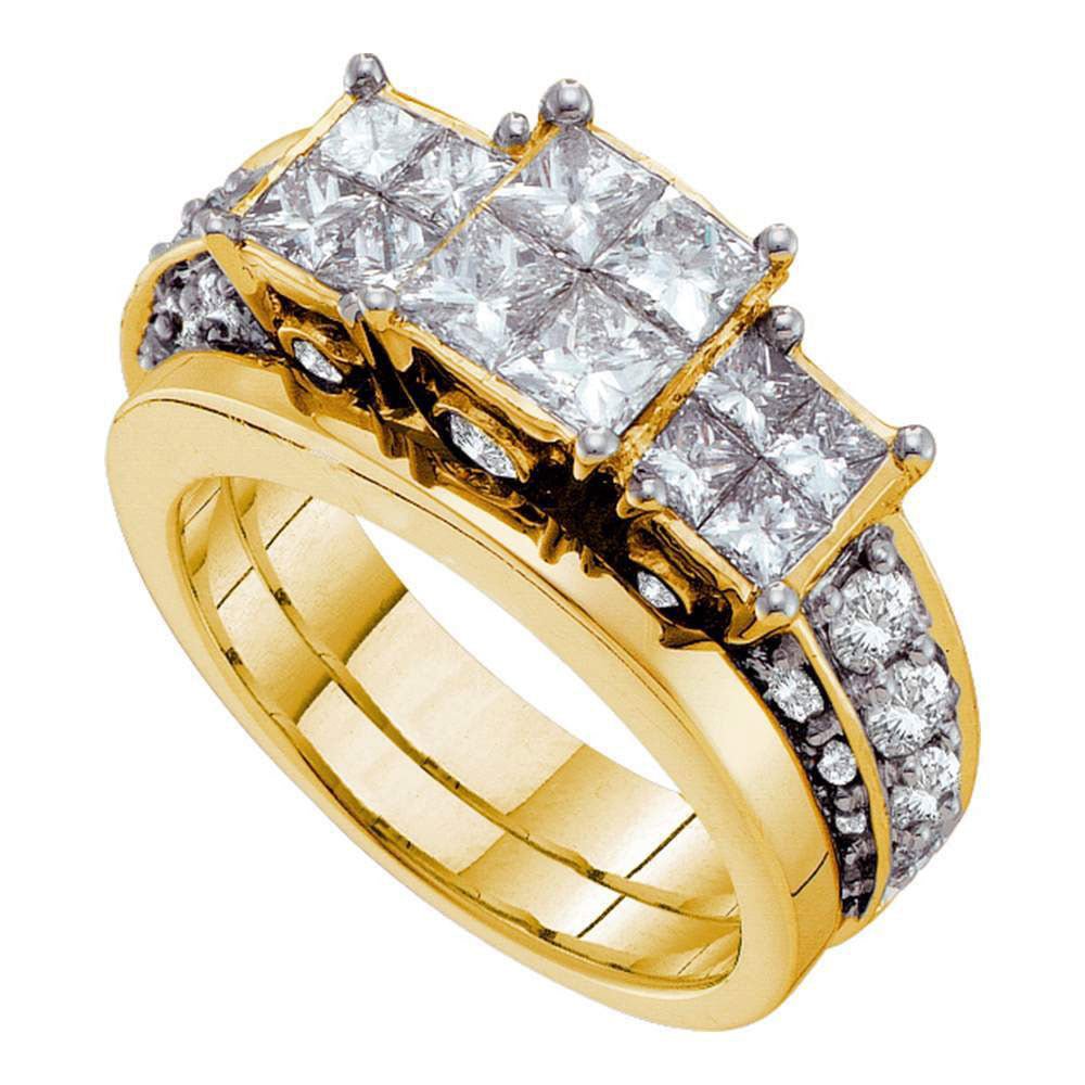14kt Yellow Gold Womens Princess Diamond Bridal Wedding Engagement Ring Band Set 3.00 Cttw