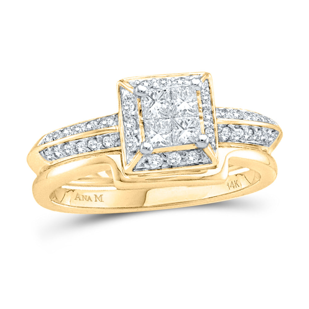 14kt Yellow Gold Womens Princess Diamond Bridal Wedding Engagement Ring Band Set 1/2 Cttw