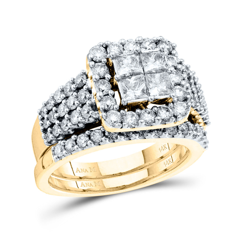 14kt Yellow Gold Womens Princess Diamond Bridal Wedding Engagement Ring Band Set 3.00 Cttw