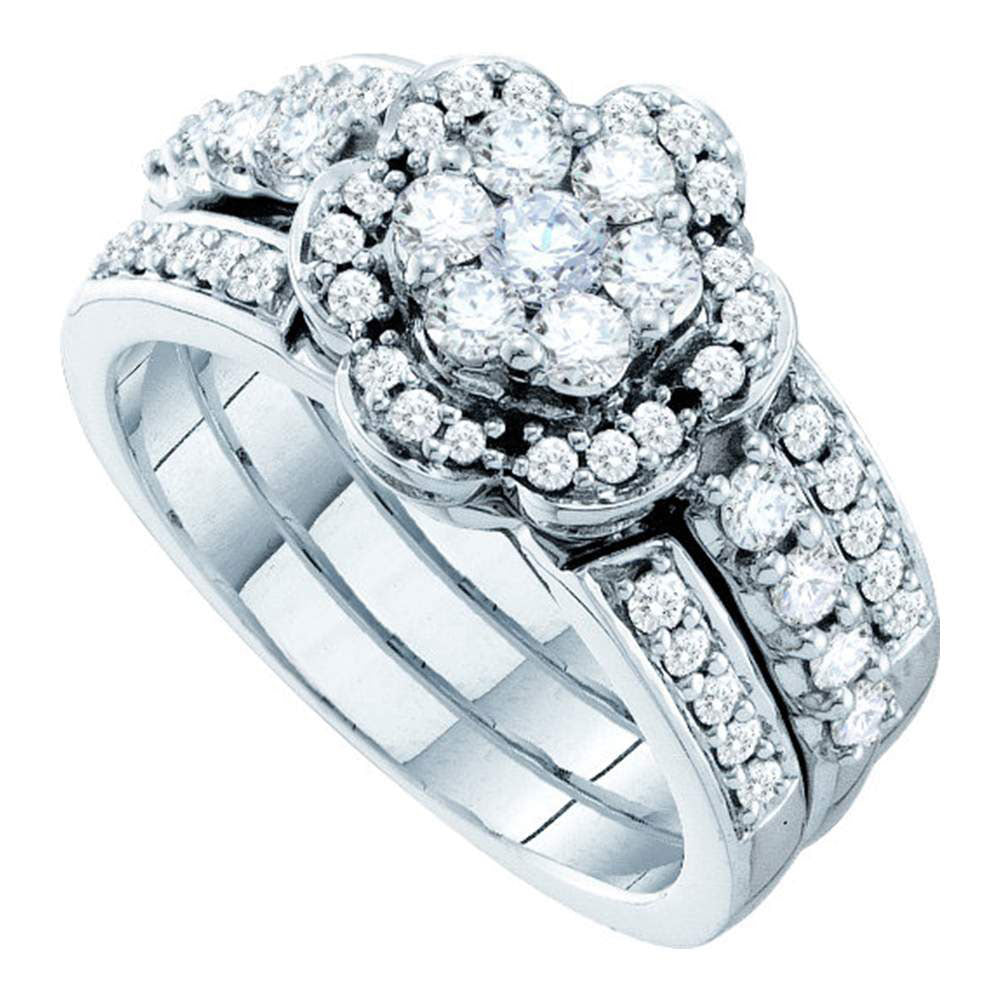 14kt White Gold Womens Round Diamond Bridal Wedding Engagement Ring Band Set 1.00 Cttw