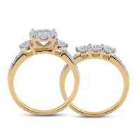 Load image into Gallery viewer, 14kt Yellow Gold Womens Princess Diamond Bridal Wedding Engagement Ring Band Set 1-1/2 Cttw
