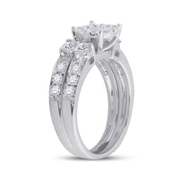 Load image into Gallery viewer, 14kt White Gold Womens Princess Diamond Bridal Wedding Engagement Ring Band Set 1-1/2 Cttw
