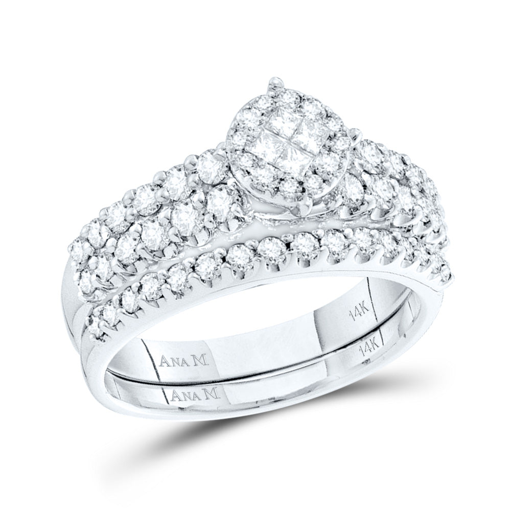 14kt White Gold Womens Princess Diamond Bridal Wedding Engagement Ring Band Set 1.00 Cttw