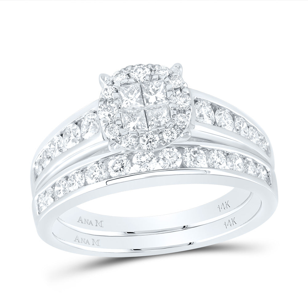 14kt White Gold Womens Princess Diamond Bridal Wedding Engagement Ring Band Set 1.00 Cttw