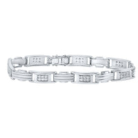 Load image into Gallery viewer, 10kt White Gold Mens Round Diamond Rectangle Link Fashion Bracelet 1.00 Cttw
