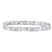 Load image into Gallery viewer, 10kt White Gold Mens Round Diamond Rectangle Link Fashion Bracelet 1.00 Cttw
